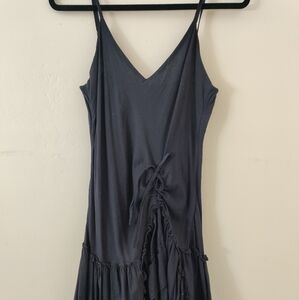 Asymmetrical Ruffled Black Strappy Cotton Dress